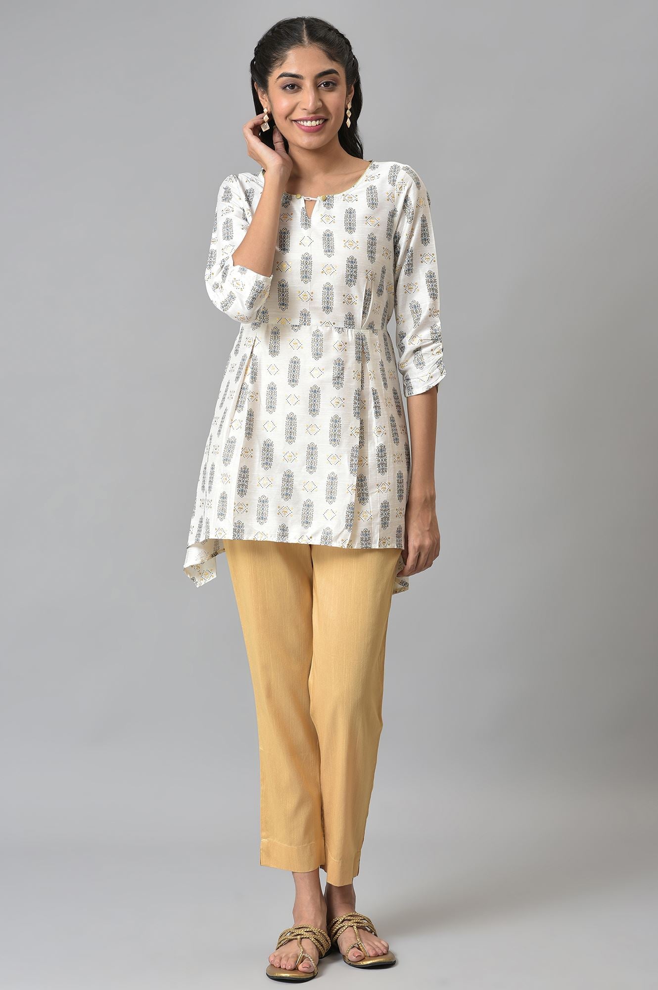 White A-line Printed kurta