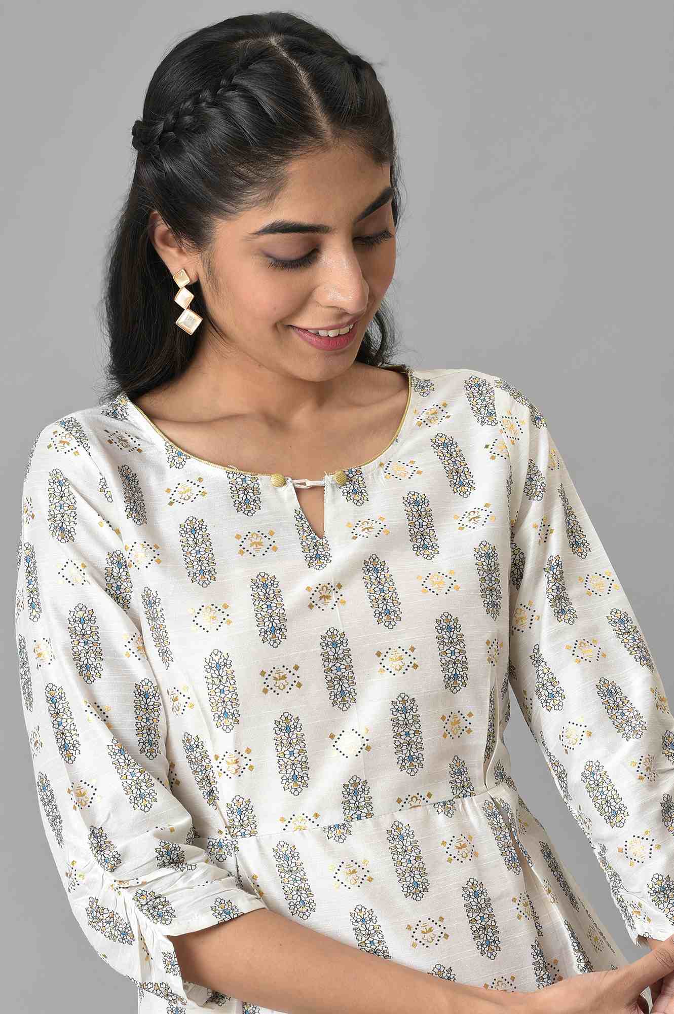 White A-line Printed kurta