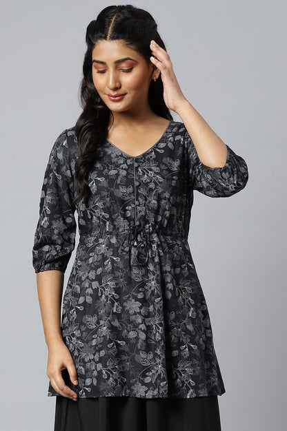 Grey Floral Printed A-line kurta