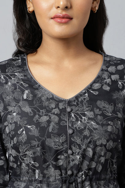 Grey Floral Printed A-line kurta