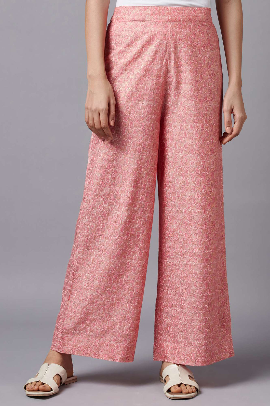 Peach Sequins Straight Kurta and Palazzo Set