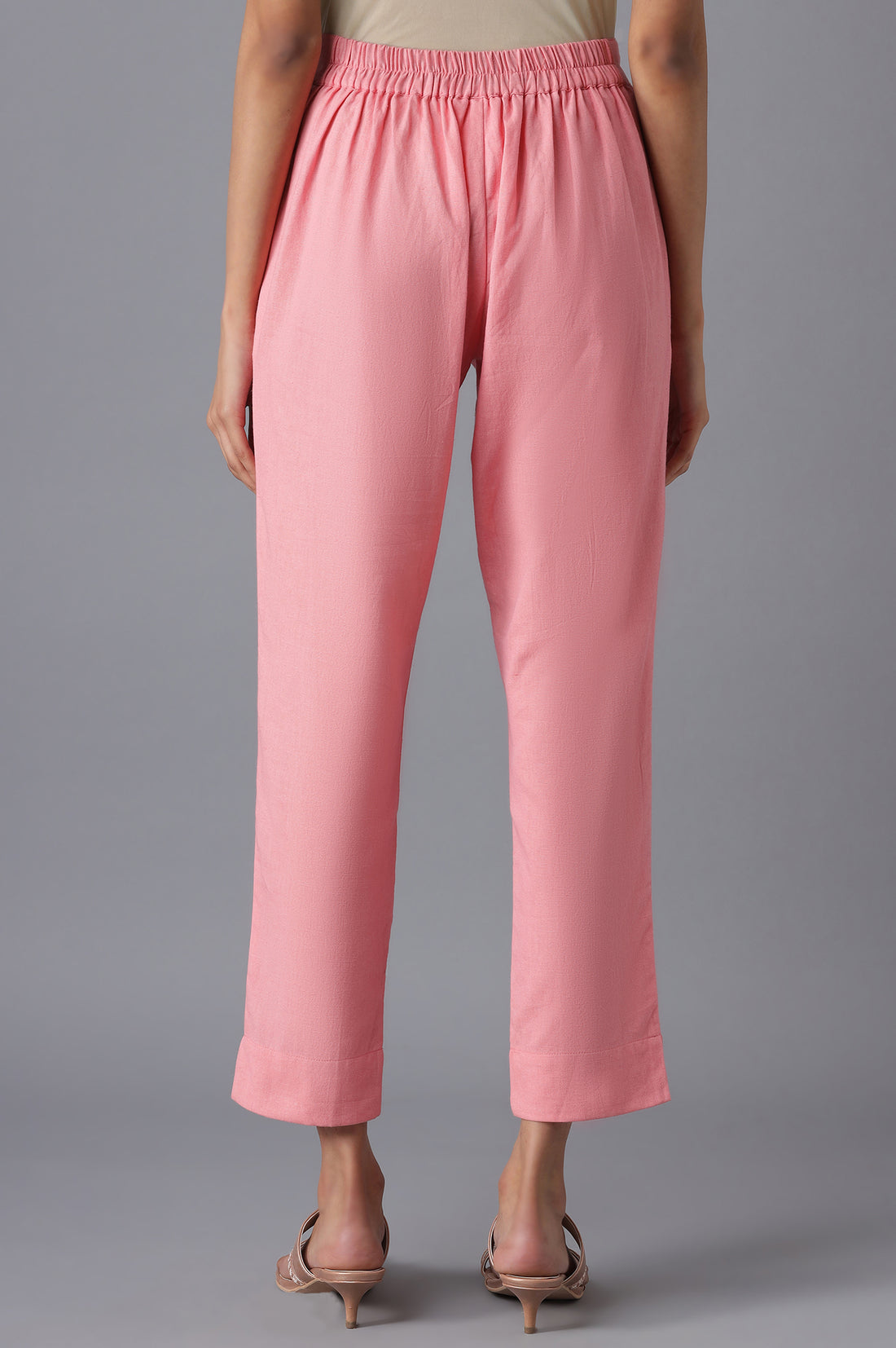 Pink Cotton Solid Trousers