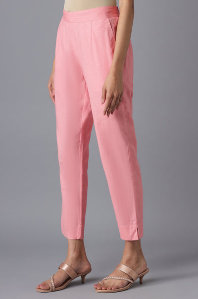 Pink Cotton Solid Trousers
