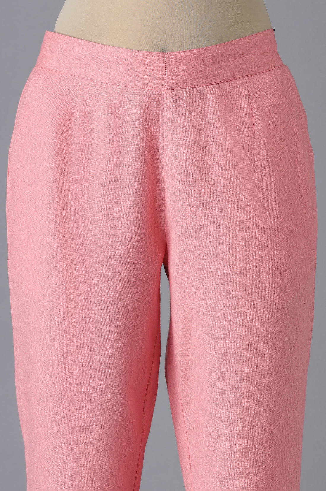 Pink Cotton Solid Trousers