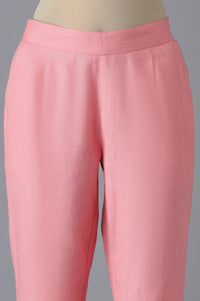 Pink Cotton Solid Trousers