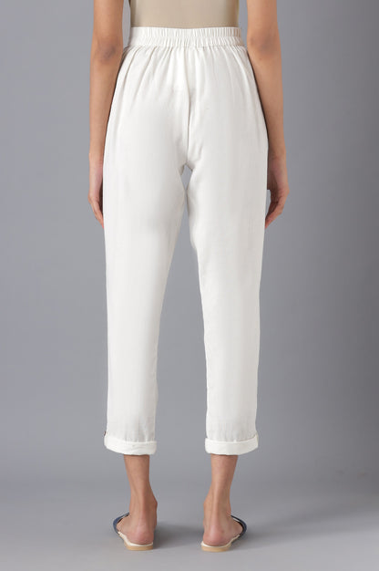 White Cotton Solid Trousers