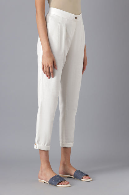 White Cotton Solid Trousers