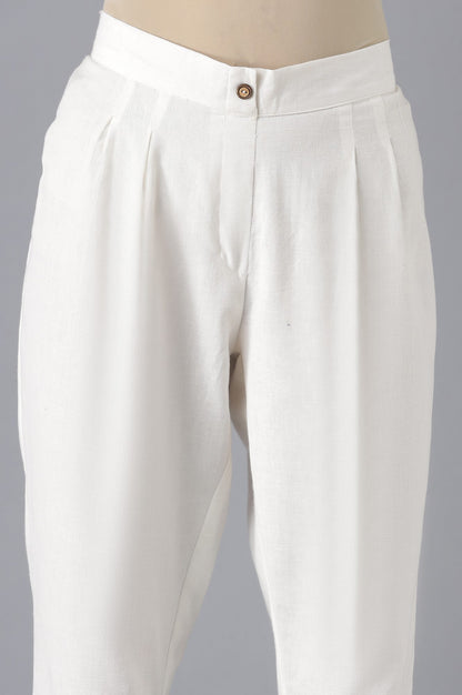 White Cotton Solid Trousers