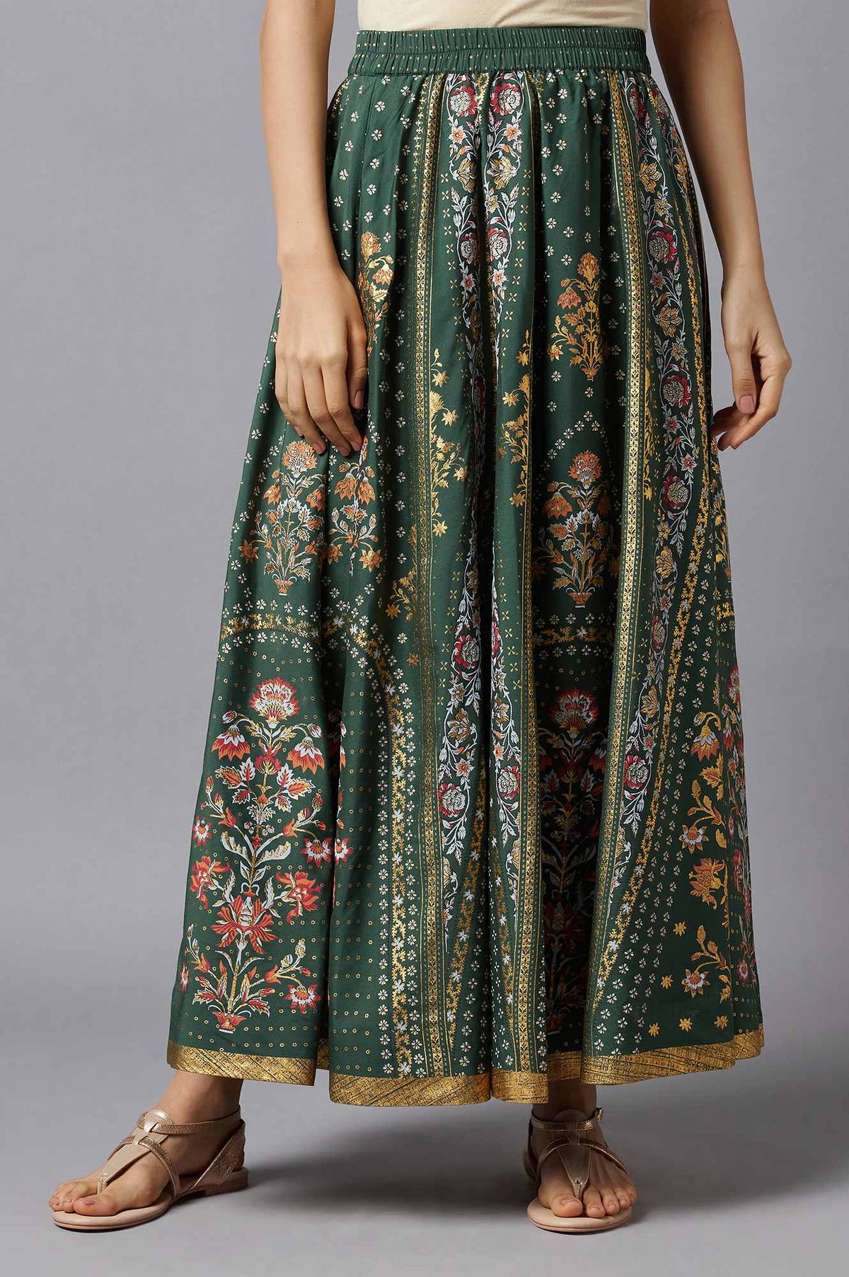 Green Floral Printed Skirt - S