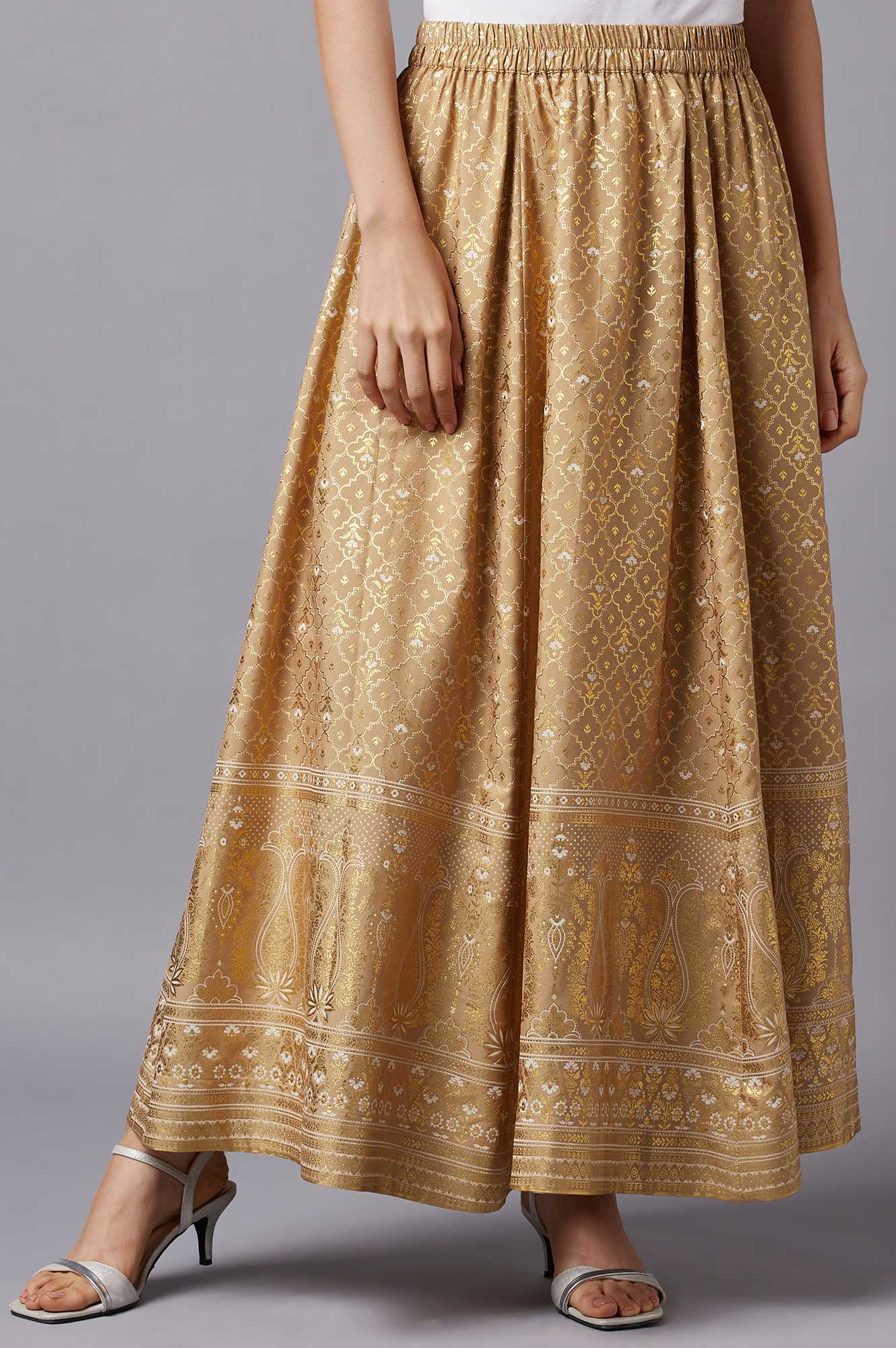 Gold Floral Printed Skirt