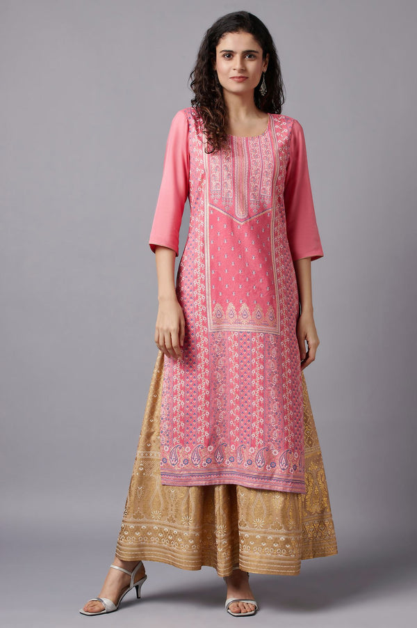 Gold Floral Printed Skirt