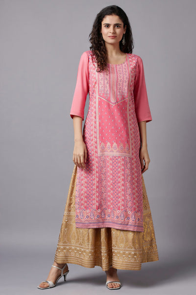 Gold Floral Printed Skirt