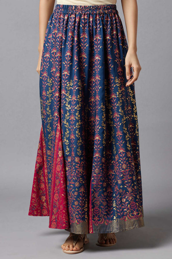 Blue Floral Printed Skirt