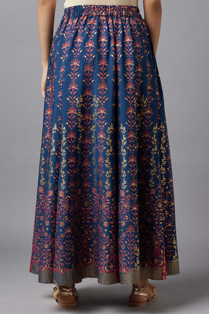 Blue Floral Printed Skirt