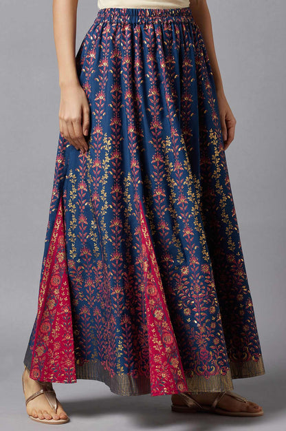 Blue Floral Printed Skirt