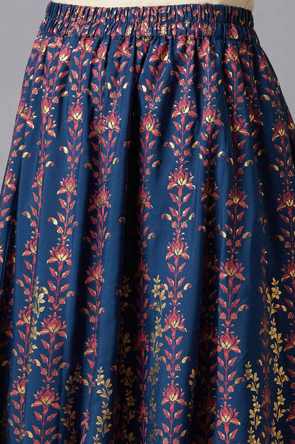 Blue Floral Printed Skirt