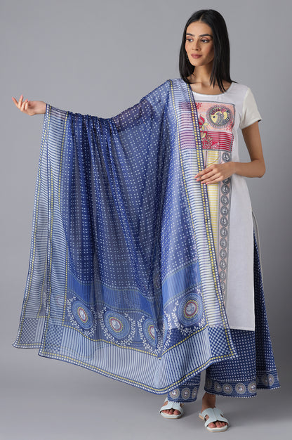 Navy Printed Chiffon Dupatta