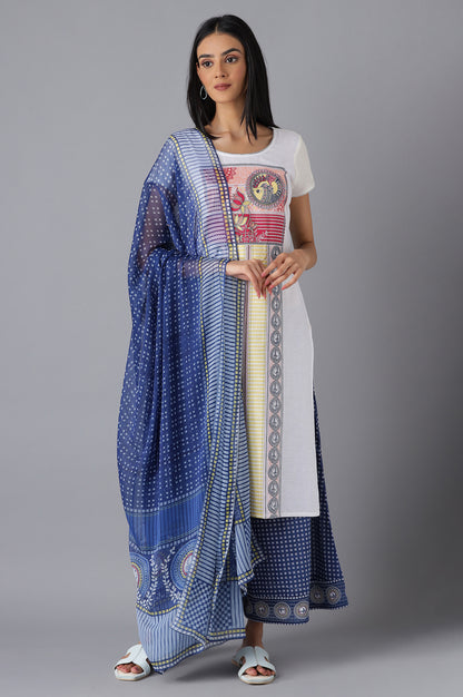 Navy Printed Chiffon Dupatta