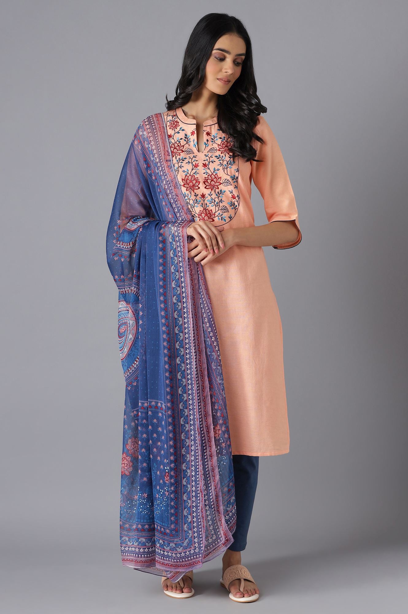 Blue Printed Chiffon kurta