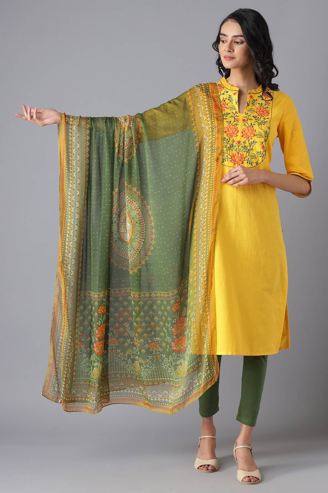 Green Printed Chiffon kurta