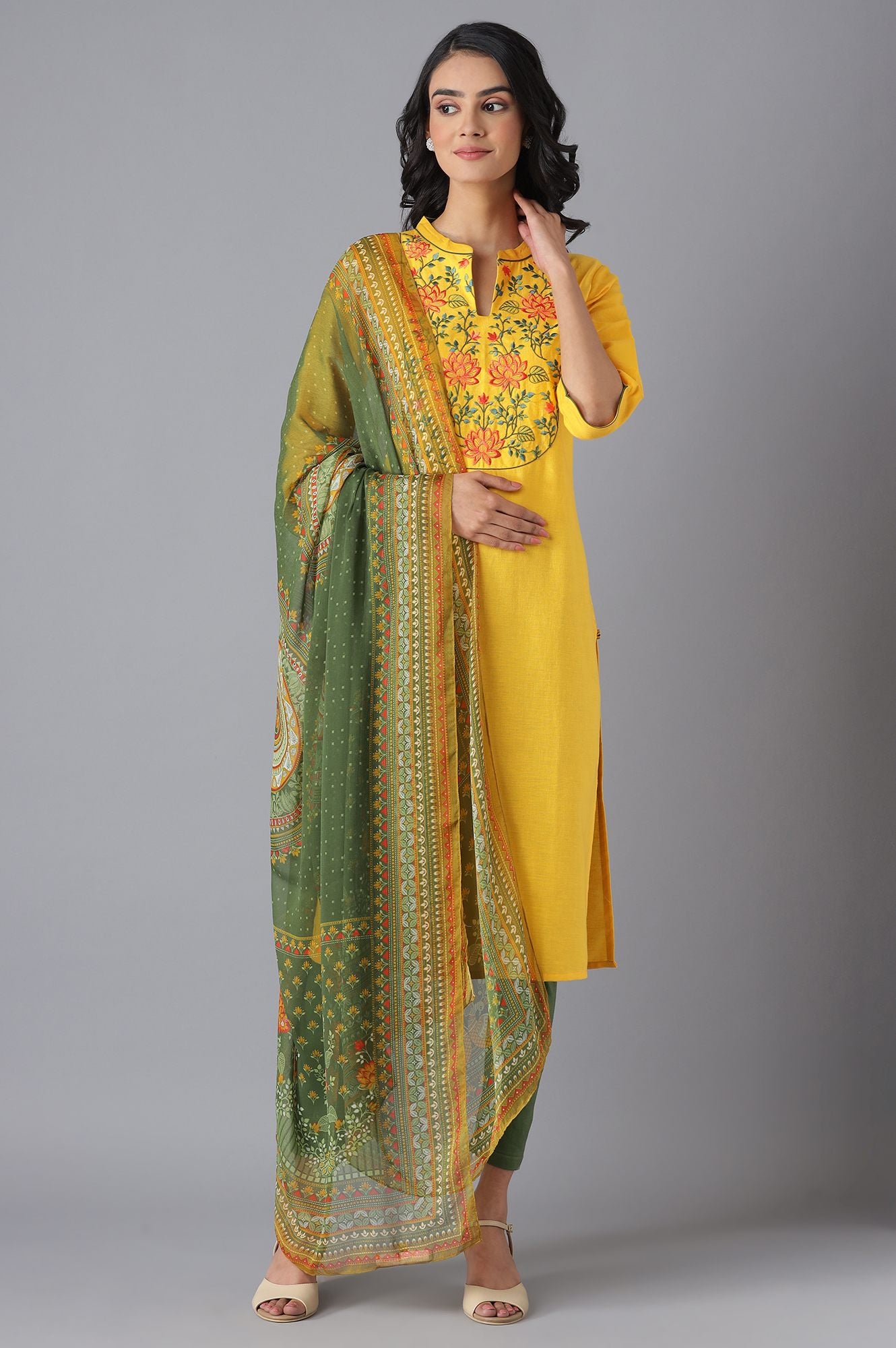 Green Printed Chiffon kurta