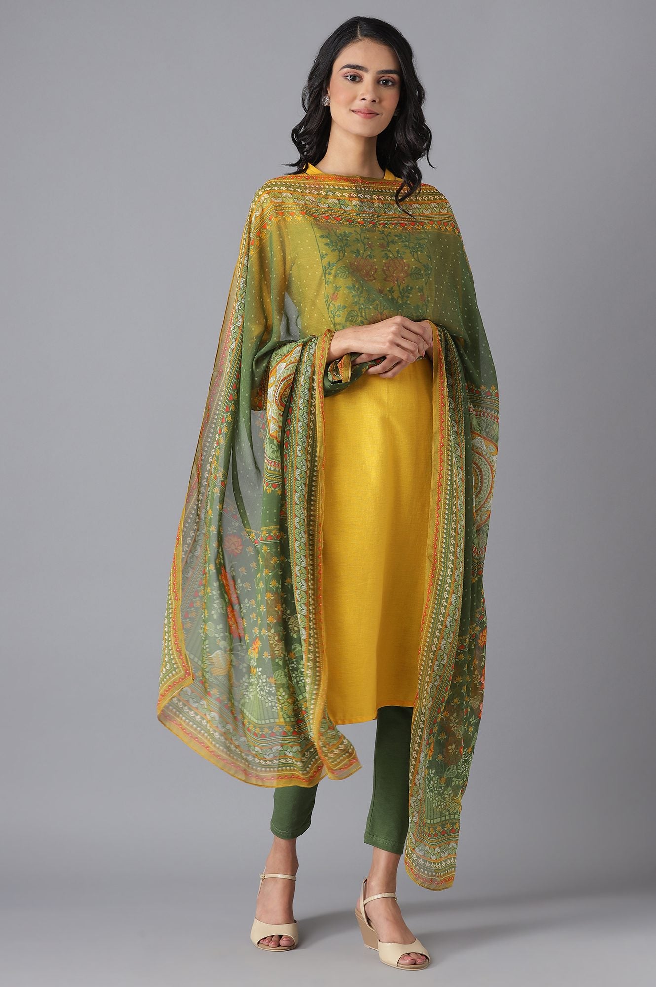 Green Printed Chiffon kurta