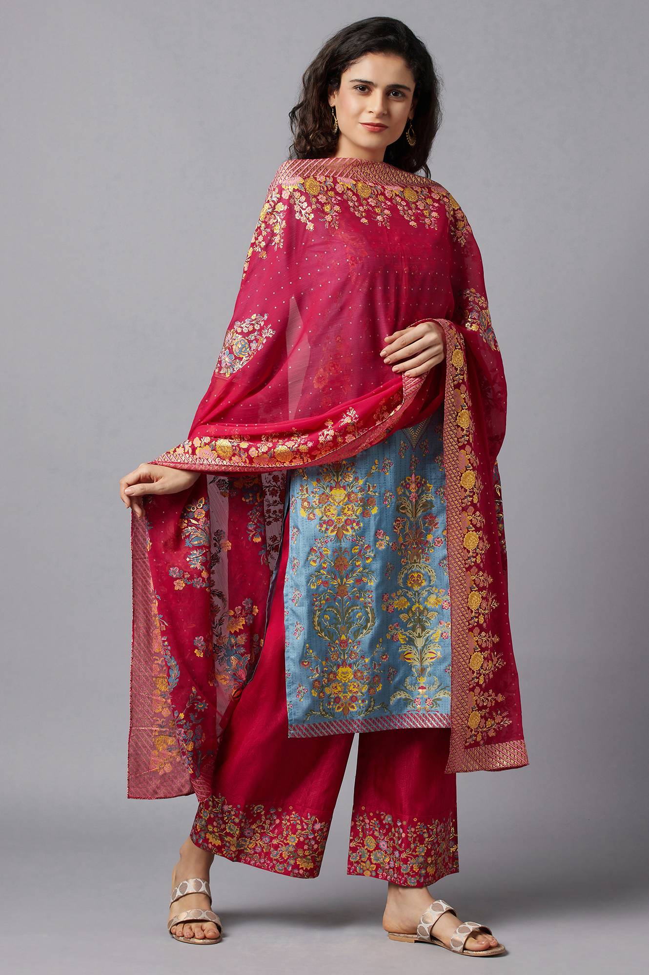 Red Printed Chiffon kurta