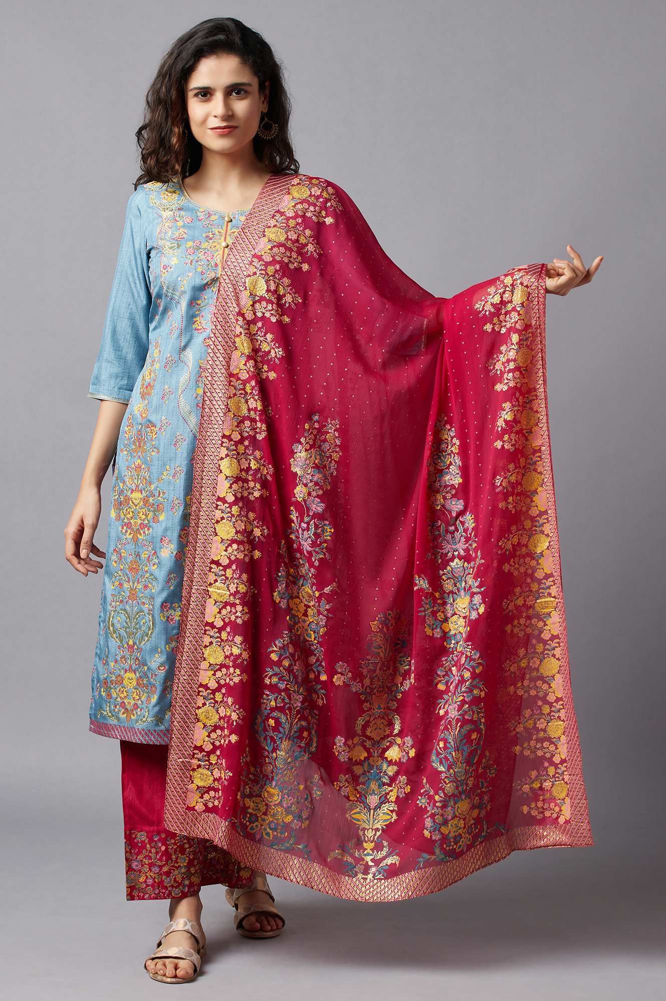 Red Printed Chiffon kurta