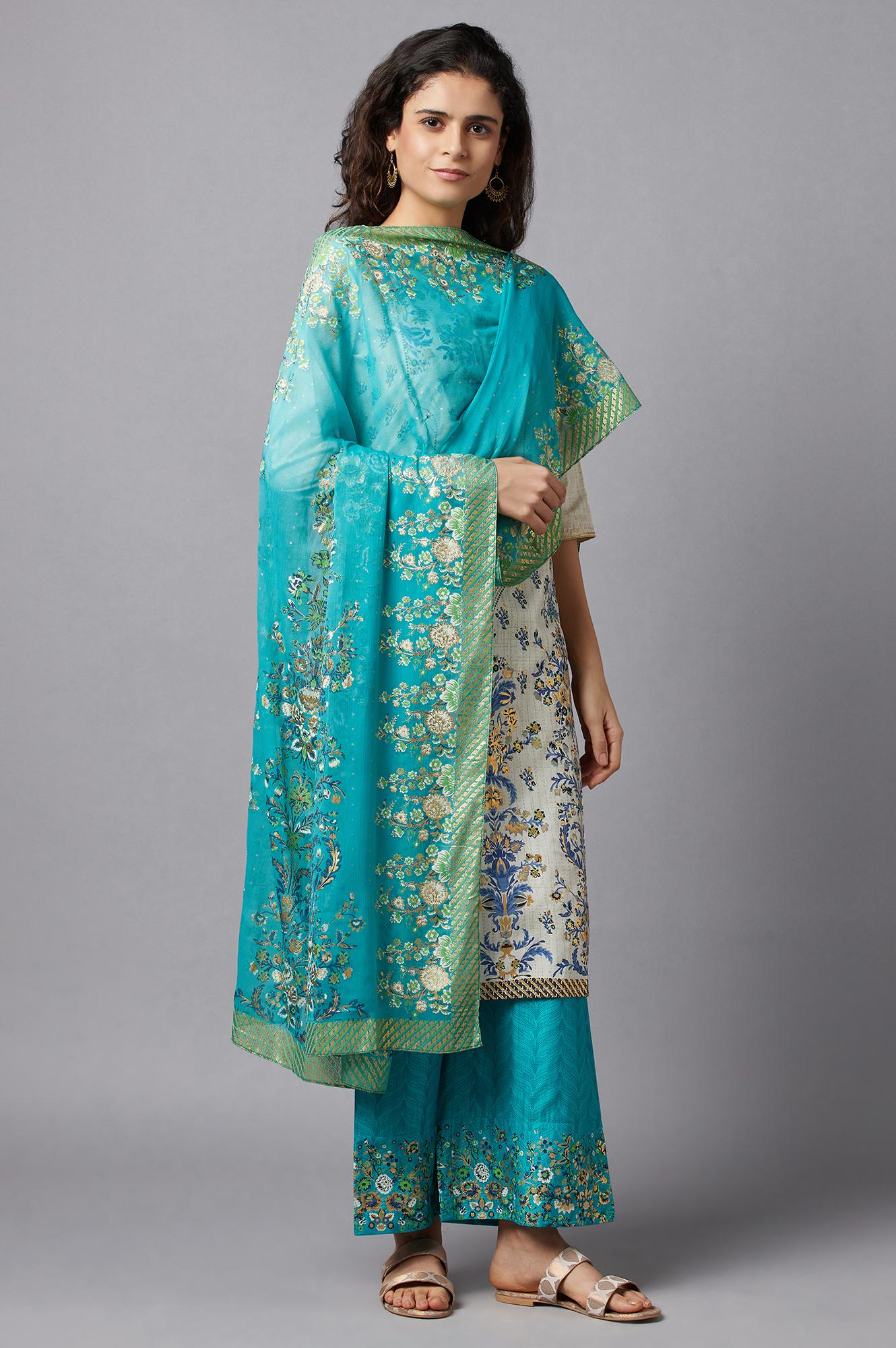 Green Printed Chiffon kurta