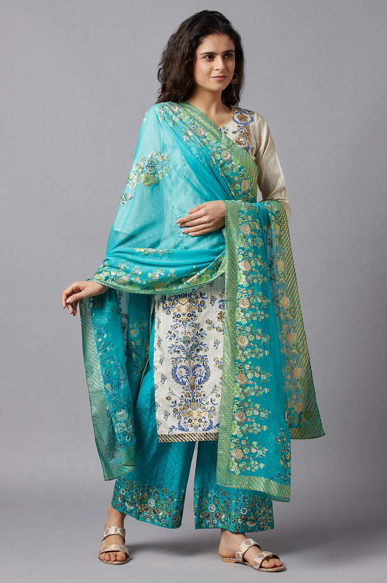 Green Printed Chiffon kurta