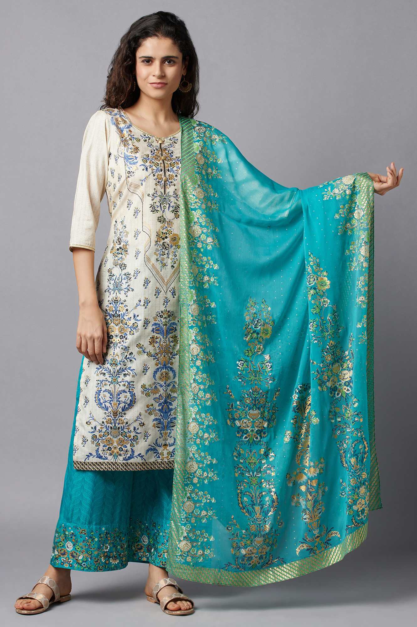 Green Printed Chiffon kurta