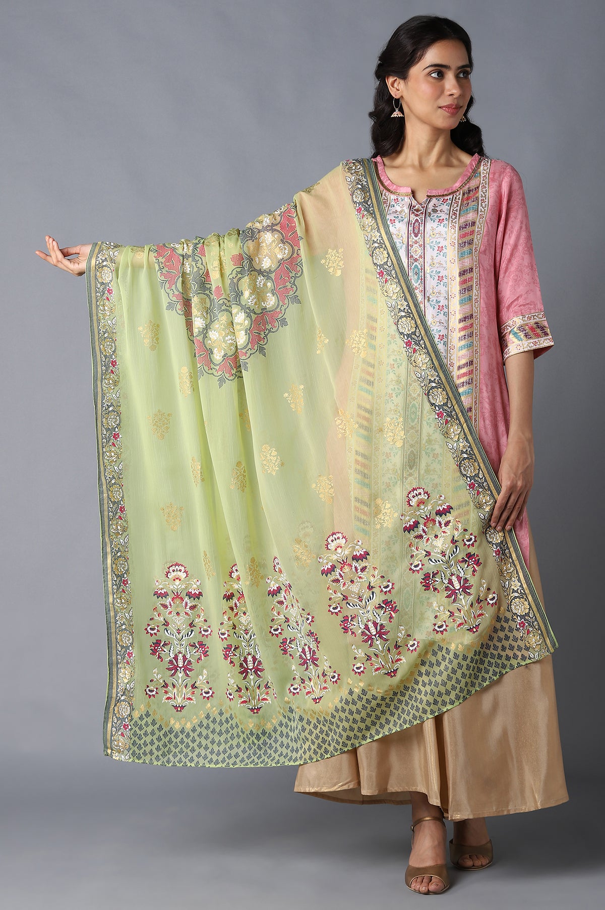 Green Printed Chiffon kurta - FS