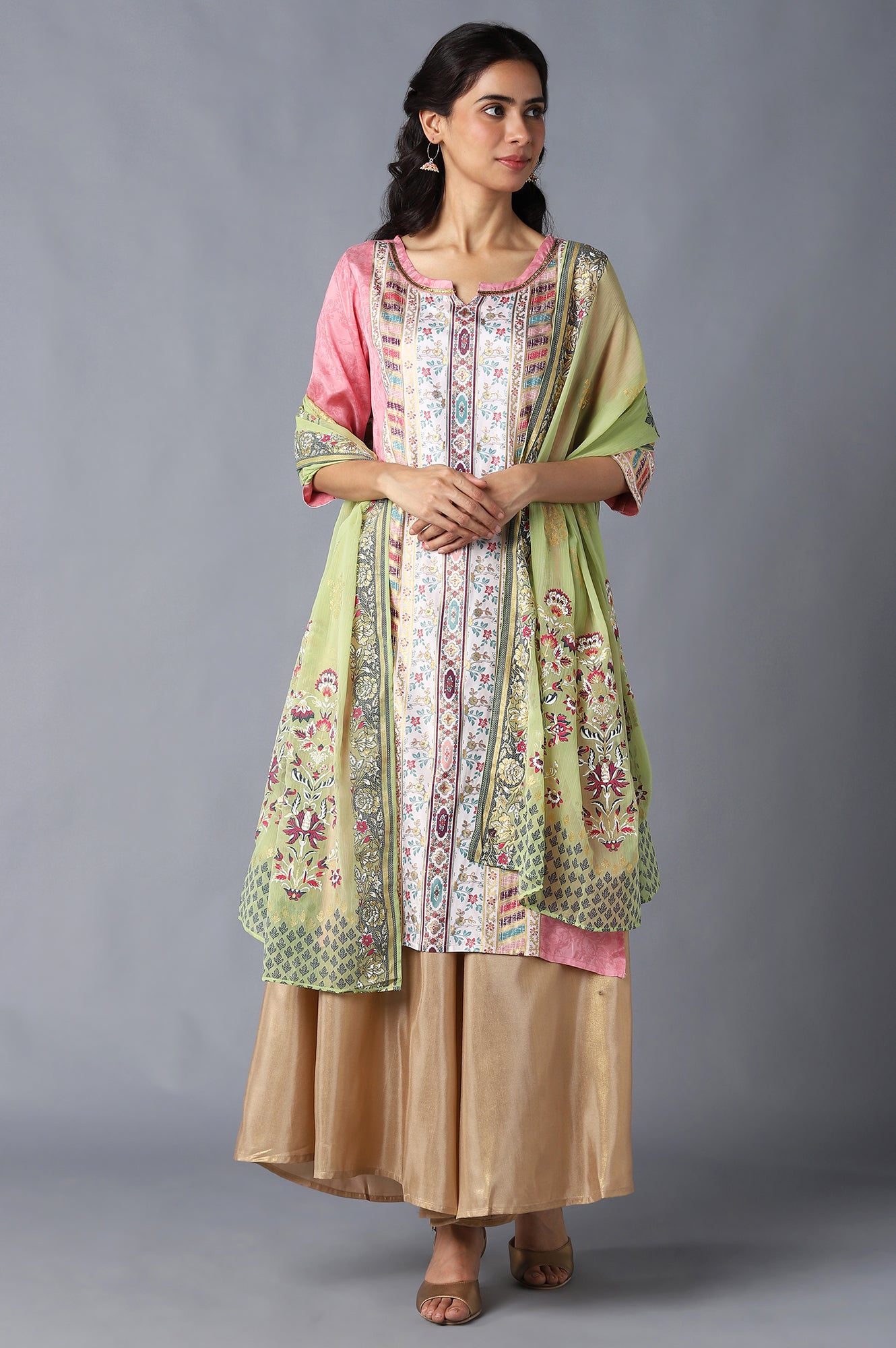 Green Printed Chiffon kurta