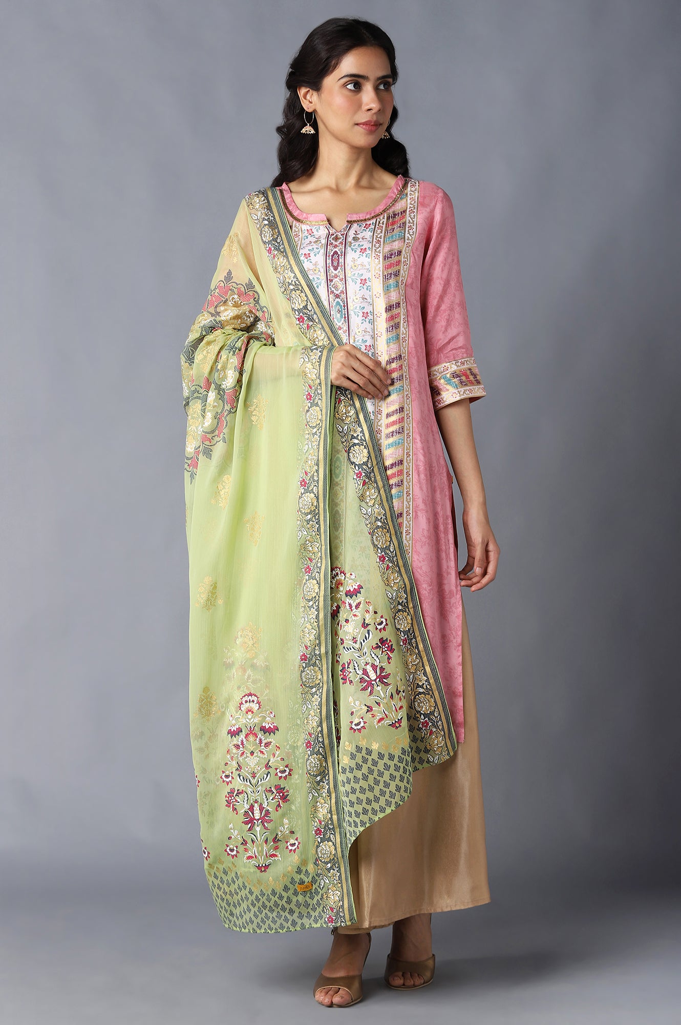 Green Printed Chiffon kurta