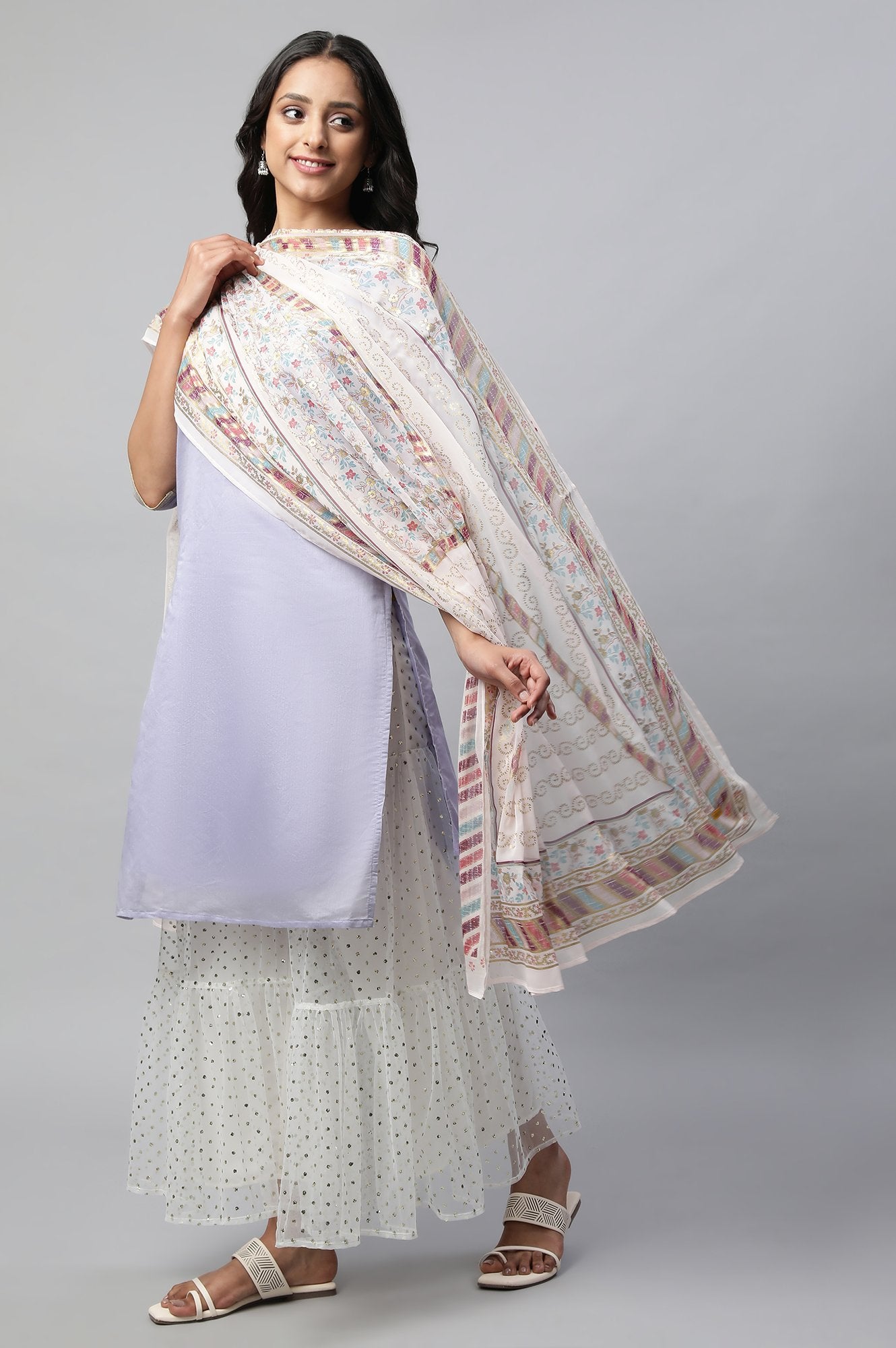 White Printed Chiffon kurta