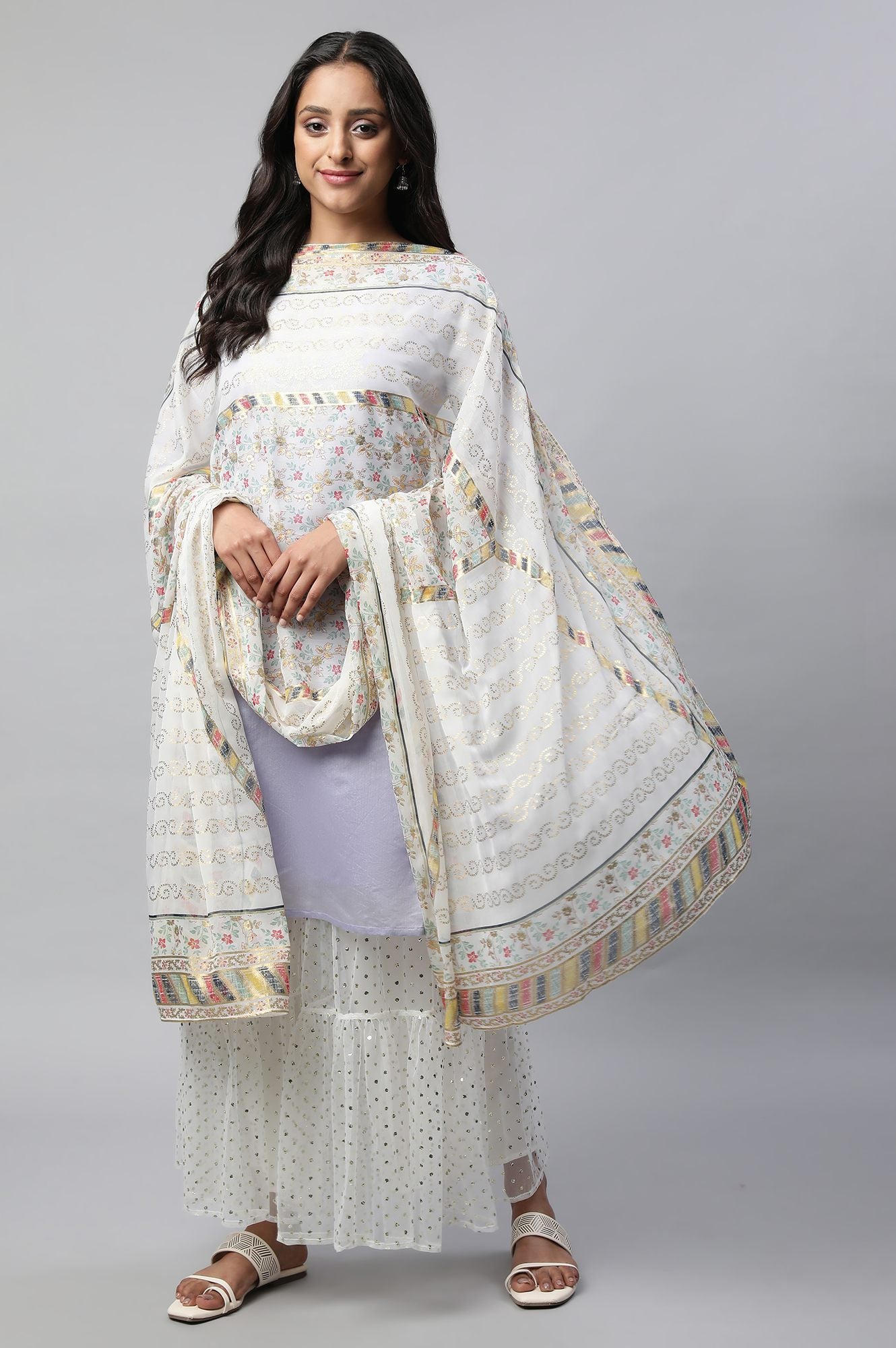 White Printed Chiffon kurta