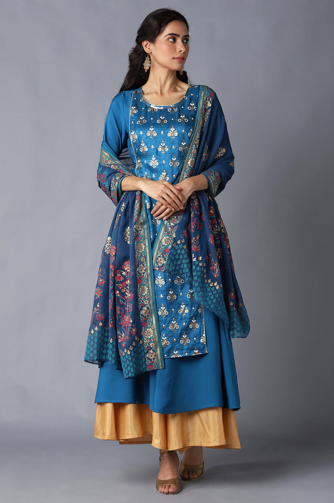 Blue Printed Chiffon kurta