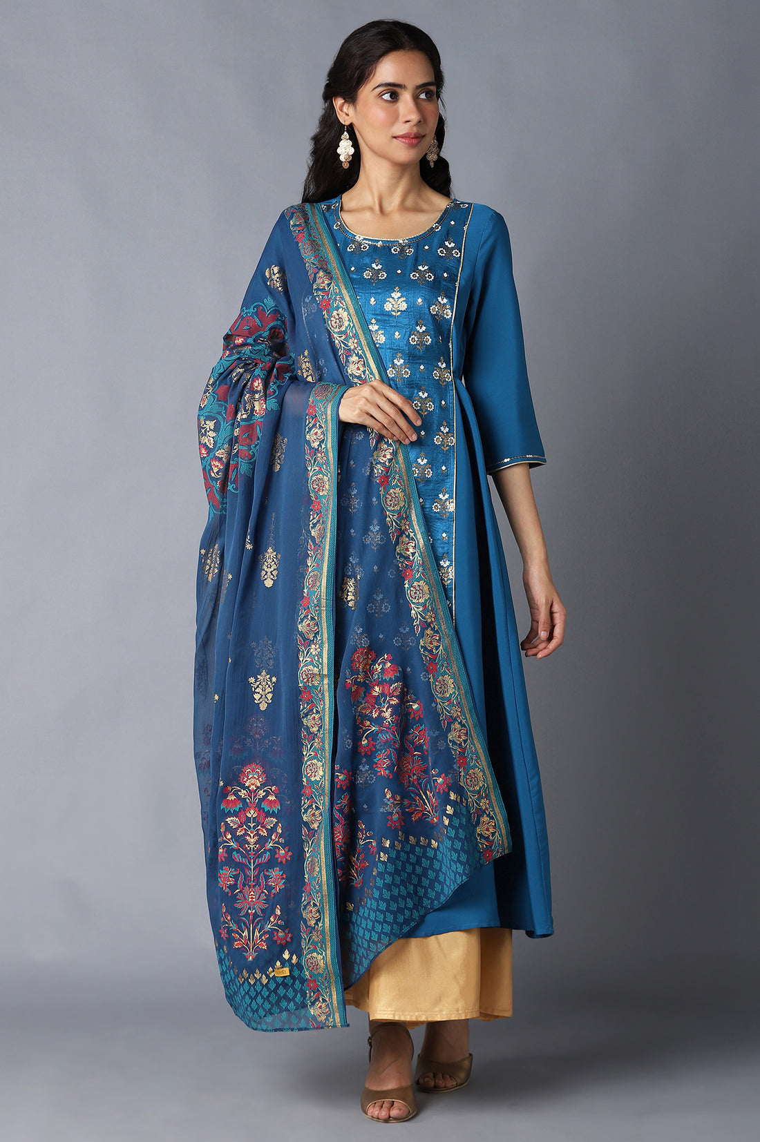 Blue Printed Chiffon kurta