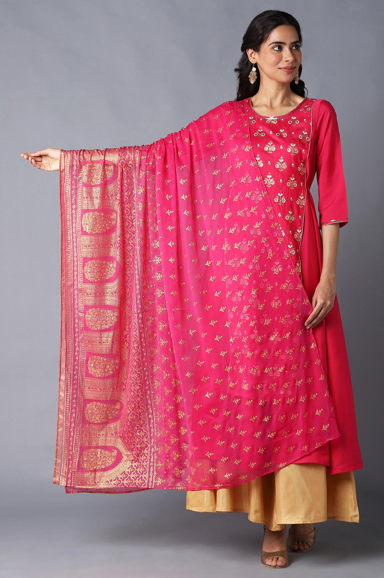 Pink Printed Chiffon kurta