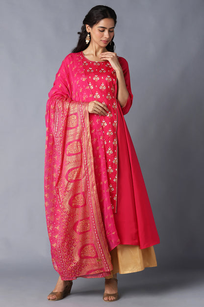 Pink Printed Chiffon kurta