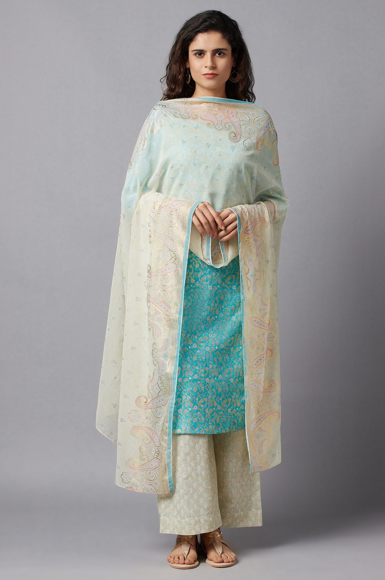 White Printed Chiffon kurta