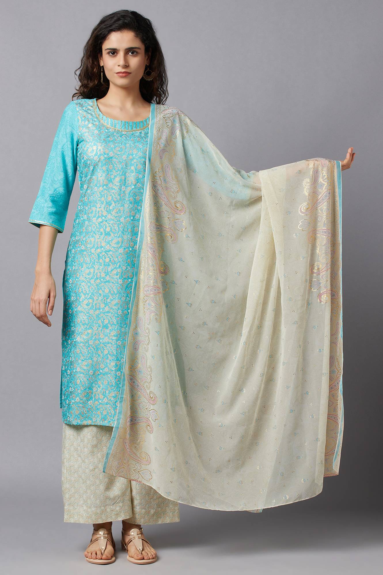 White Printed Chiffon kurta