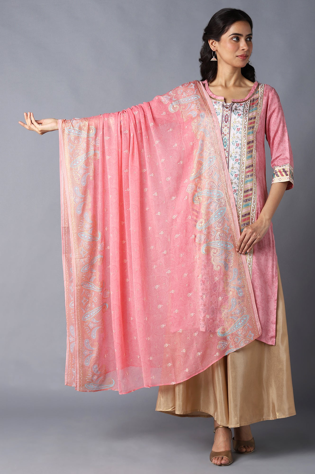 Peach Printed Chiffon kurta