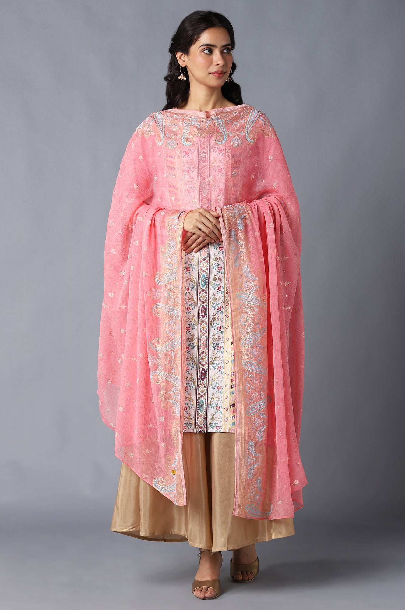 Peach Printed Chiffon kurta