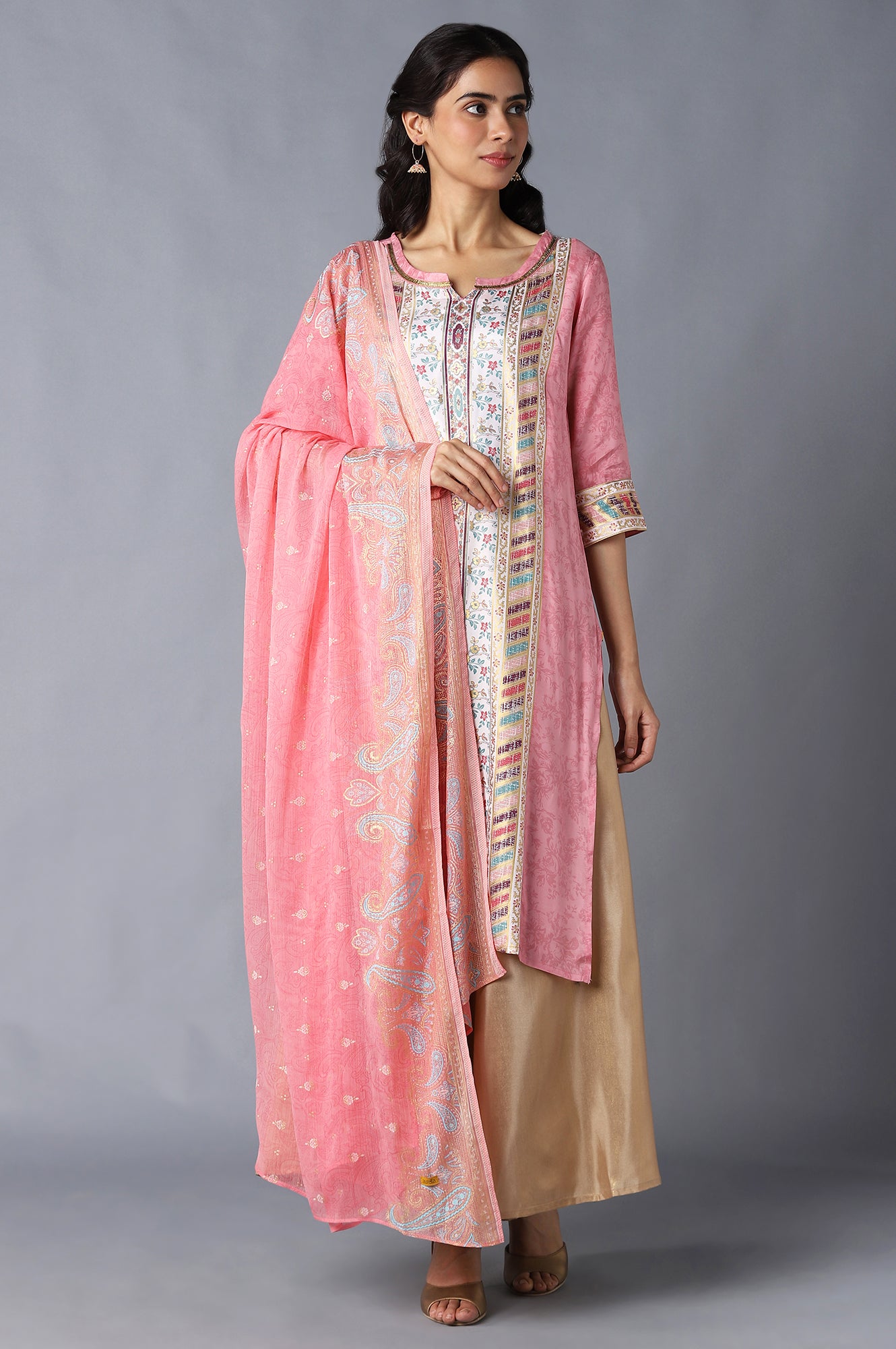 Peach Printed Chiffon kurta