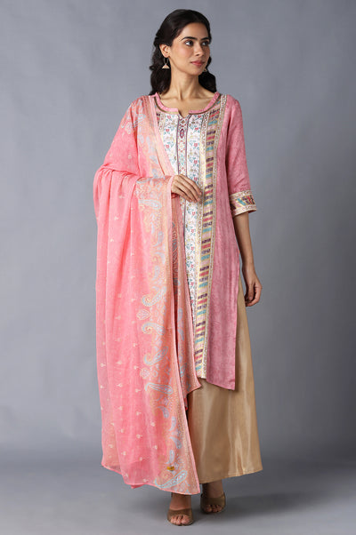 Peach Printed Chiffon kurta