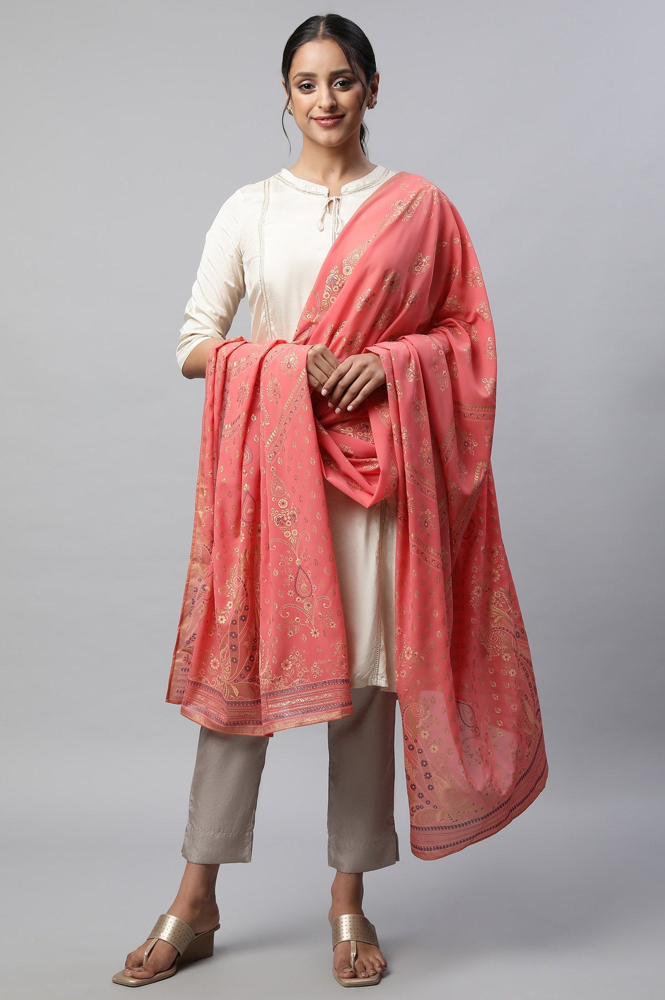 Peach Printed Dupatta