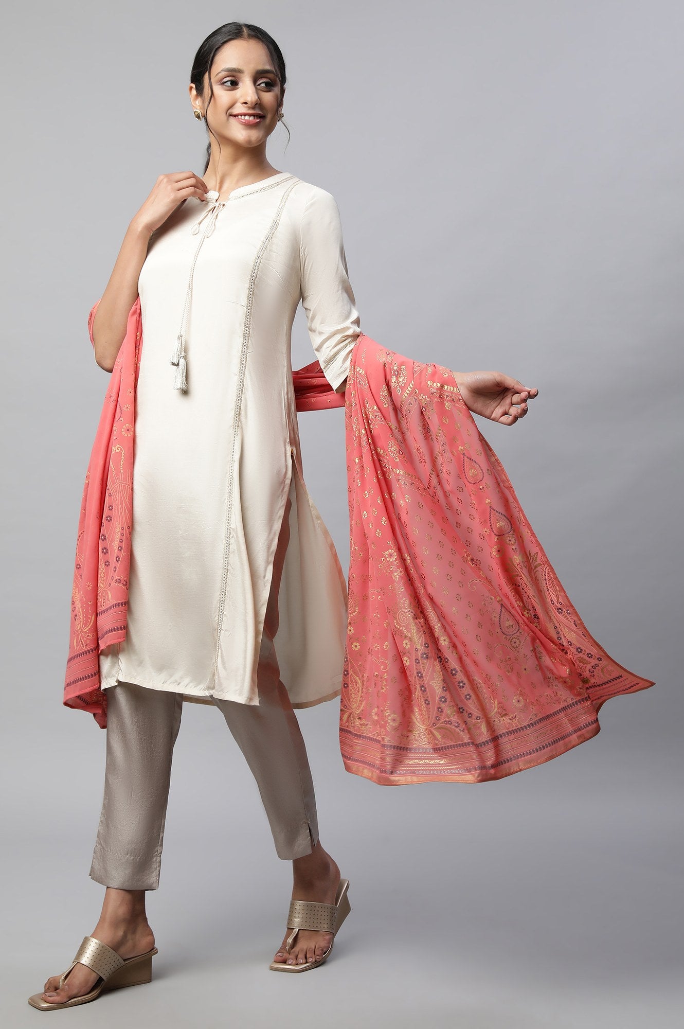 Peach Printed Dupatta