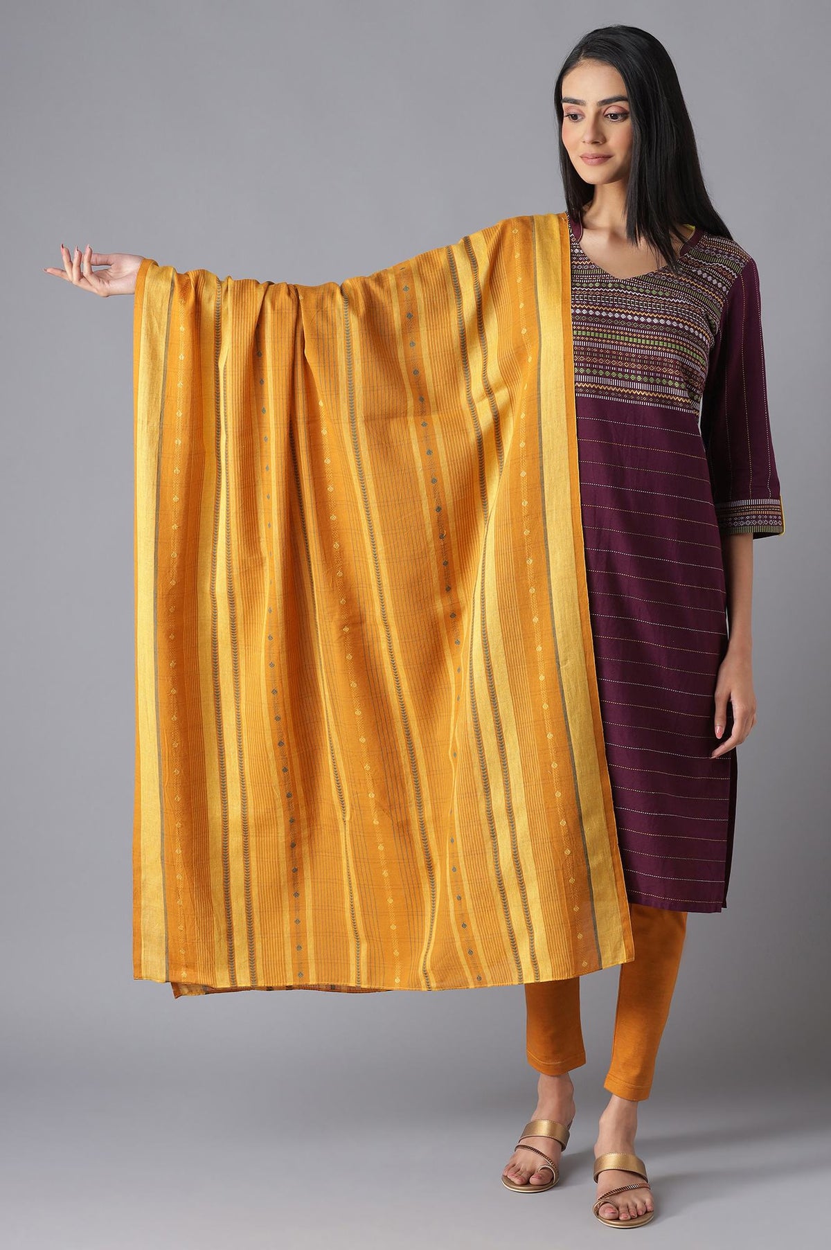 Yellow Cotton Printed Dupatta - FS