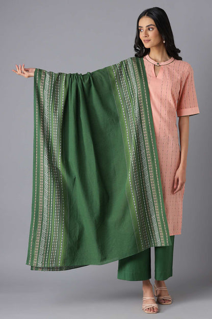 Green Cotton Printed Dupatta